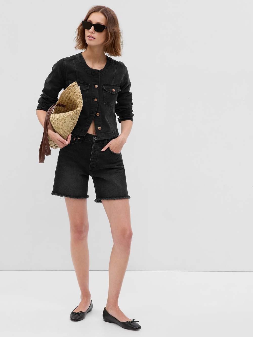 Gap Collarless black denim jacket